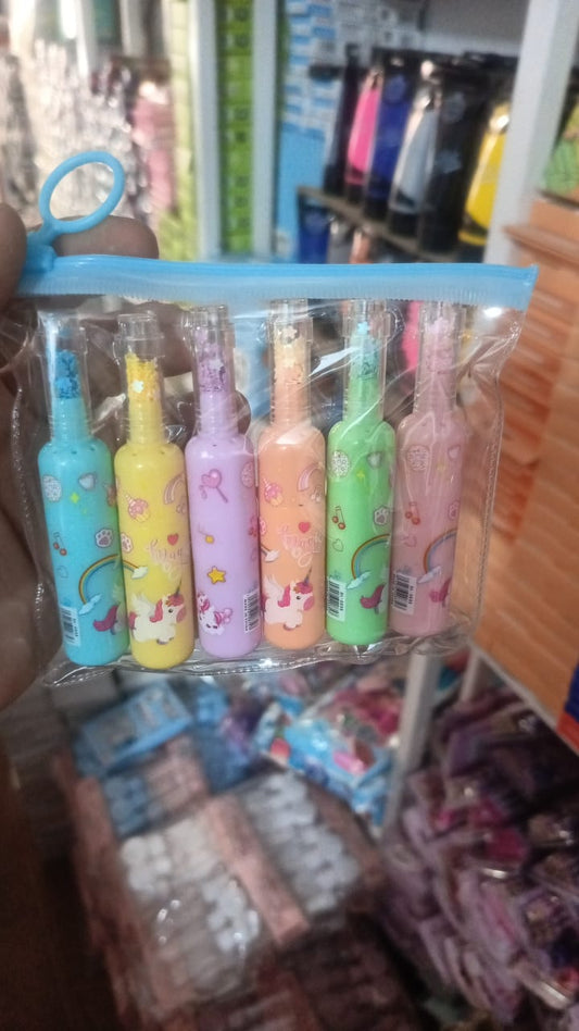 ✨ Pack of 6 Cute Bottle-Shaped Character Highlighters | Kawaii Pastel Stationery Set for Girls & Boys