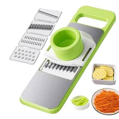 🥕 5-in-1 Multifunctional Vegetable Cutter & Slicer | Stainless Steel Kitchen Mandoline with Garlic Grinder