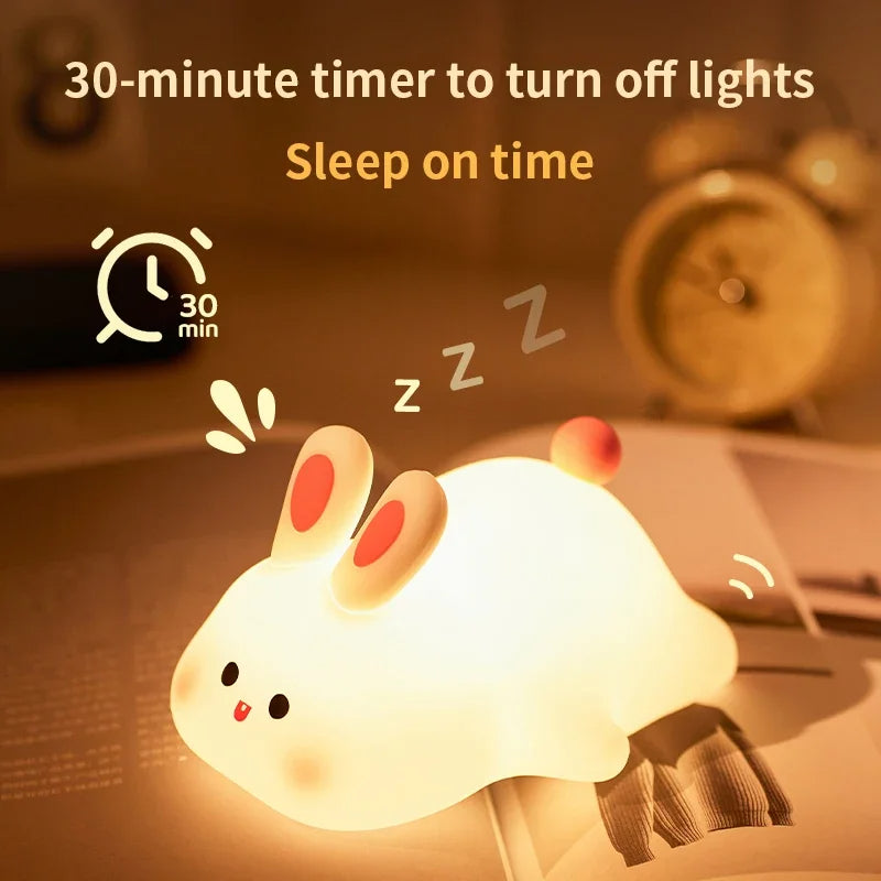 🐰 Cute Rabbit Silicone Night Lamp | Soft Touch LED Night Light with 3 Brightness Levels