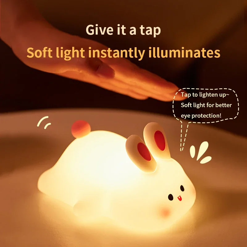 🐰 Cute Rabbit Silicone Night Lamp | Soft Touch LED Night Light with 3 Brightness Levels