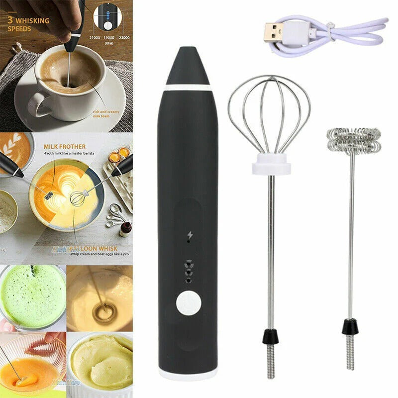 ☕ 2-in-1 Rechargeable Electric Milk Frother & Coffee Beater | 3-Speed USB Foam Maker & Egg Whisk