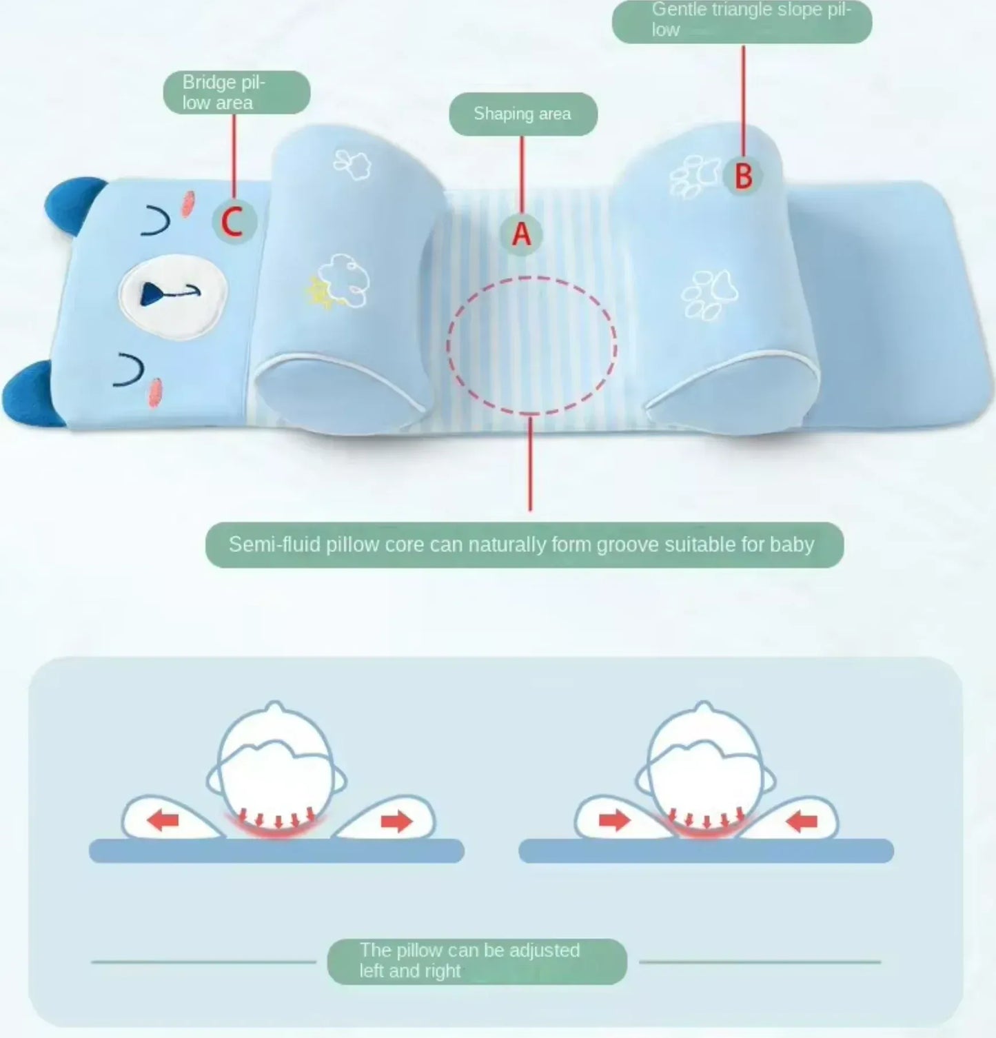 👶 Adjustable Baby Sleeping Support Pillow – Anti Roll Cushion & Neck Protection | Random Color