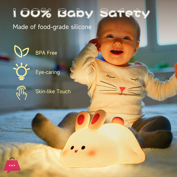 🐰 Cute Rabbit Silicone Night Lamp | Soft Touch LED Night Light with 3 Brightness Levels