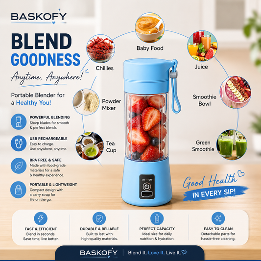 🍓 Portable USB Rechargeable Mini Blender | 6-Blade Personal Smoothie & Juice Maker (Random Color)