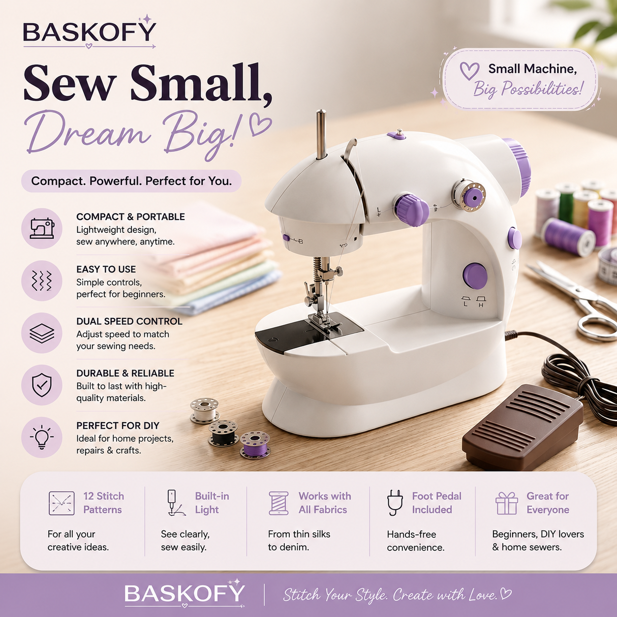 🧵 SM-202A Electric Mini Sewing Machine | Double Thread, 2-Speed Portable Sewing Machine for Home & Travel