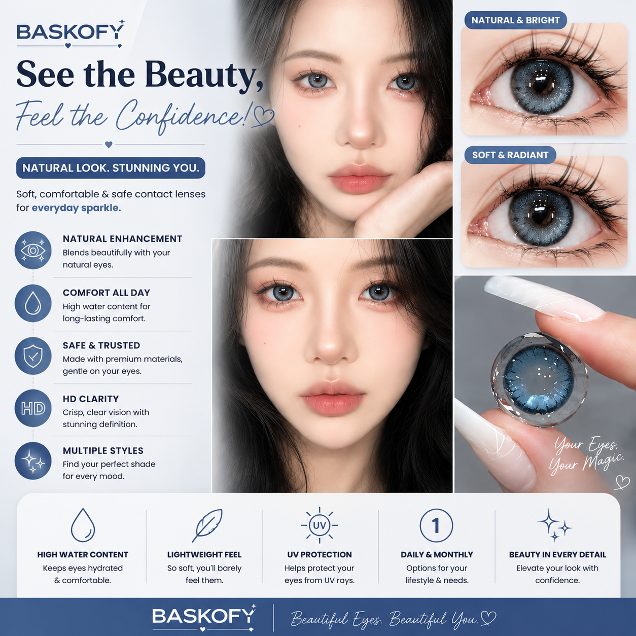 👁️ DUOXIU Korean Color Contact Lenses | Natural Gray & Blue Eyes