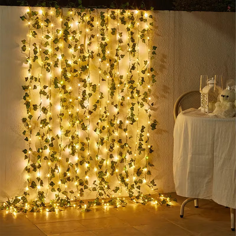 🌿 LED Green Leaf Vine Fairy Lights | Battery-Powered Flower Garland for Bedroom.