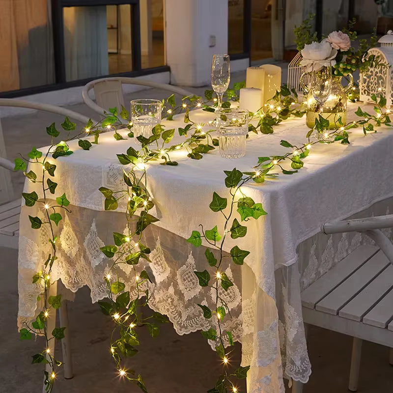 🌿 LED Green Leaf Vine Fairy Lights | Battery-Powered Flower Garland for Bedroom.