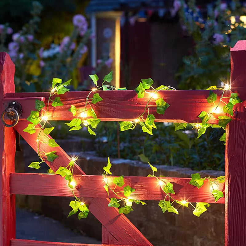 🌿 LED Green Leaf Vine Fairy Lights | Battery-Powered Flower Garland for Bedroom.