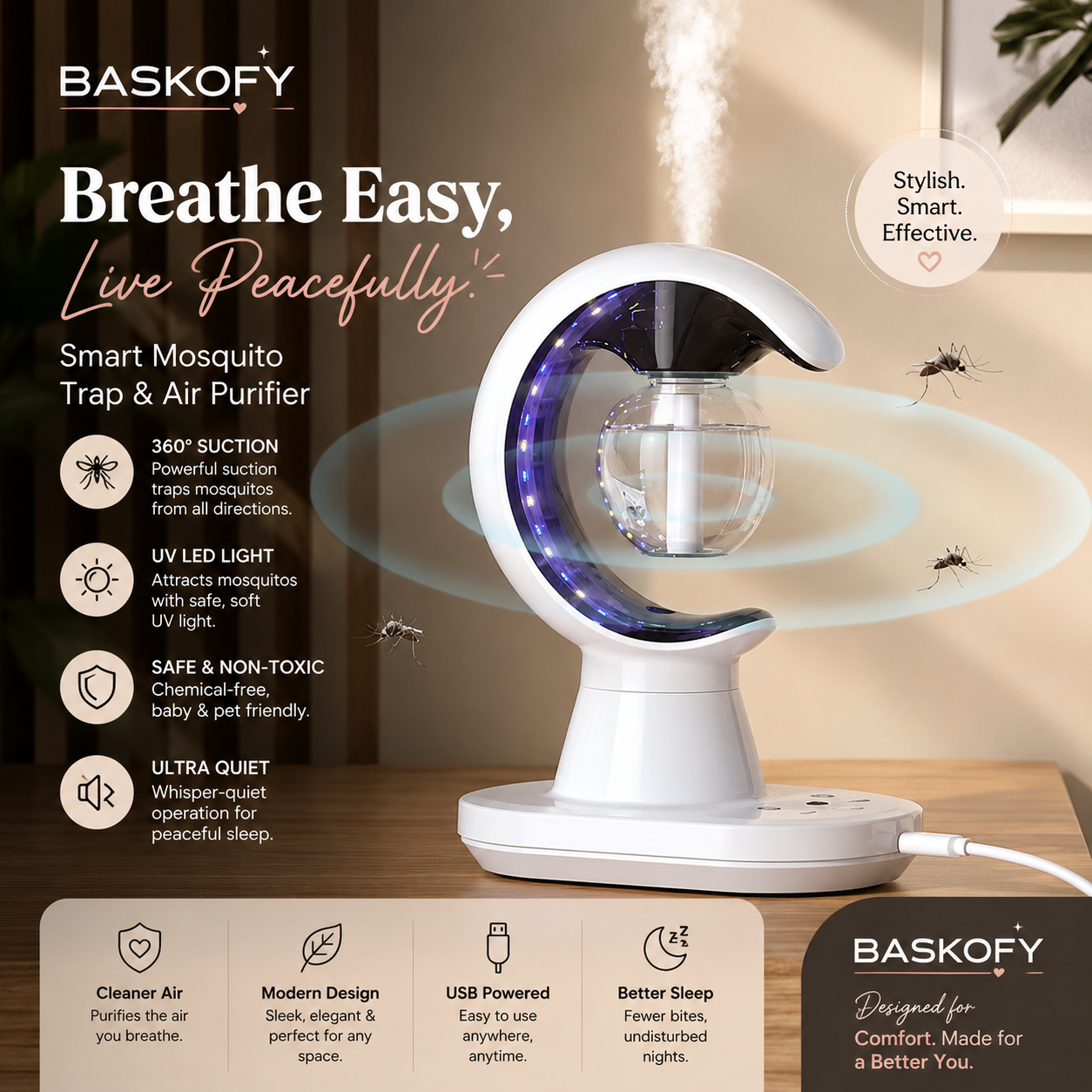 🦟 3-in-1 Smart Mosquito Repellent | Air Humidifier & LED Night Lamp for Home & Office